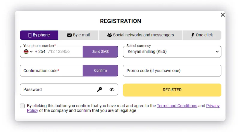 Helabet Phone Registration Screenshot